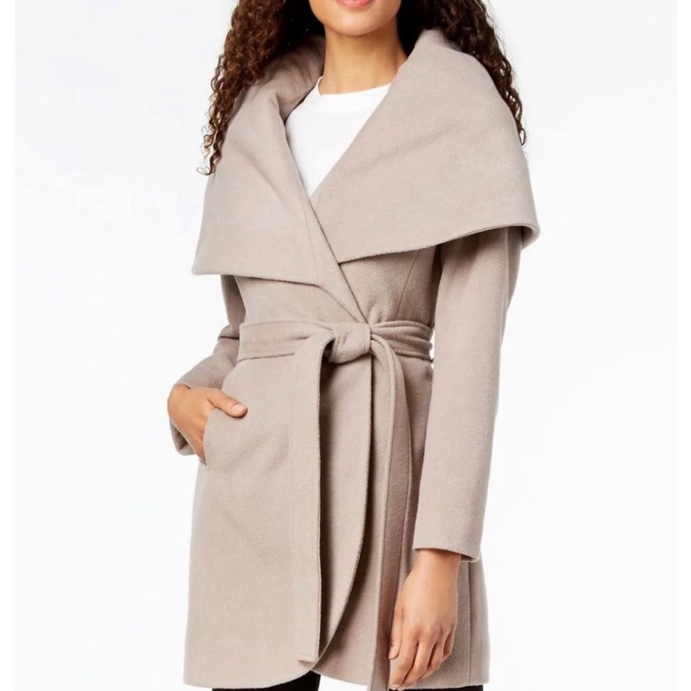 T Tahari Marla Wool-Blend Belted Wrap Coat